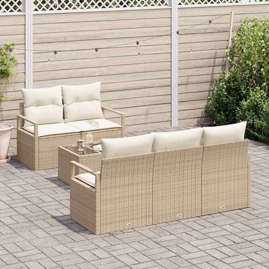 Garten-Sofa-Set mit Kissen mit Speicher 6 pcs Beige und Creme